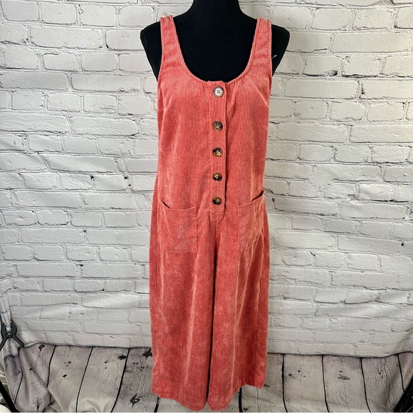 MODCLOTH AS YOU WISH WIDE LEG ORANGE SLEEVELESS CORDUROY JUMPSUIT SIZE (S) - Picture 7 of 11